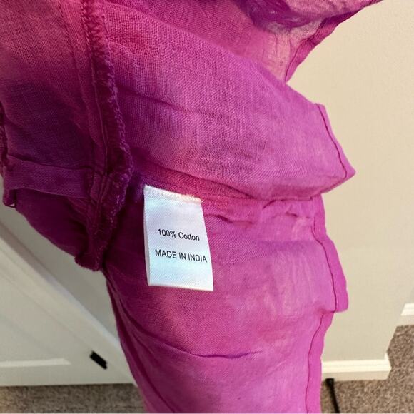 Banjanan Pink Purple Block Printed Ikat Cotton Square Neck Mini Dress Small - Picture 8 of 13